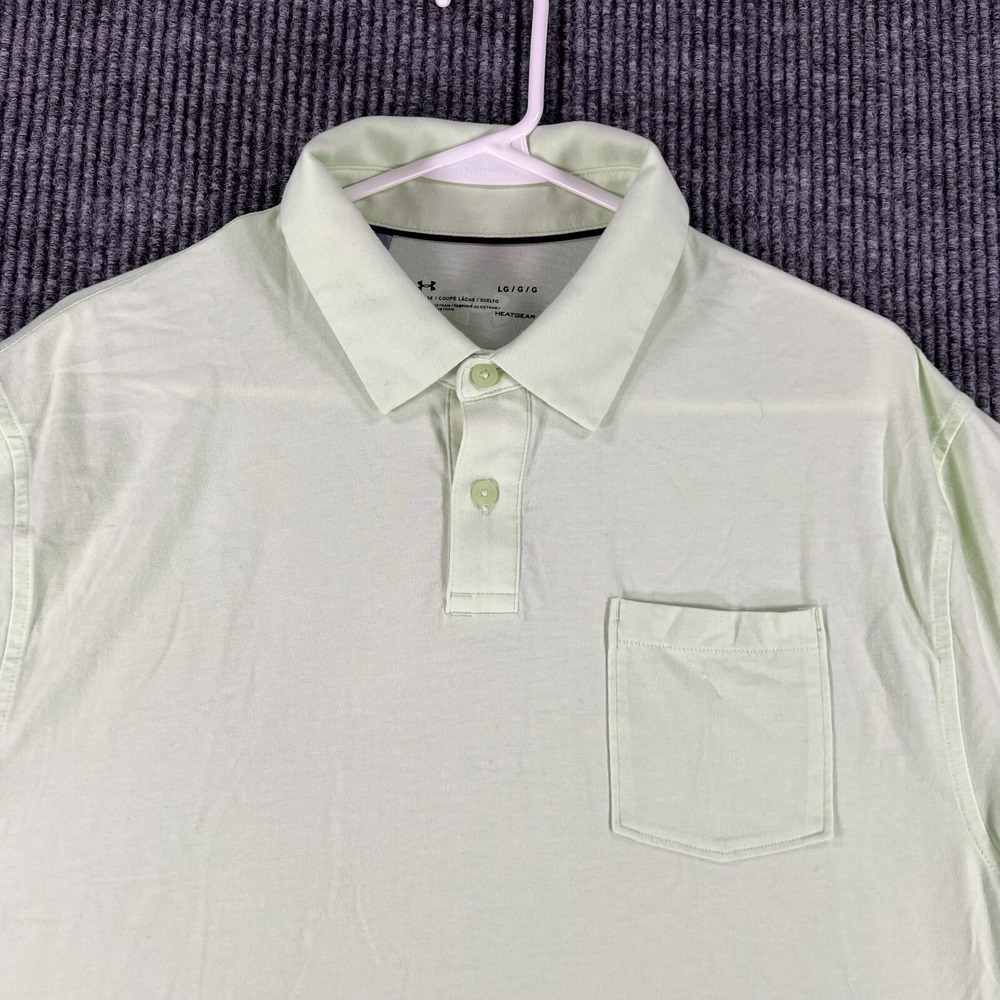 Under Armour Polo Shirt Mens Large Light Green Heat Gear Loose Fit Outdoor